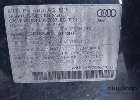 2016 Audi Q5 2.0T Premium z USA, uszkodzony, nr VIN WA1L2AFP7GA071065